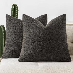 Pack of 2 20x20 Inch Decorative Boucle Throw Pillow Covers Textured Square Pillowcaes Accent Solid Cozy Soft Cushion Covers Home Decor for Sofa Couch Living Room Home Decor,Charcoal