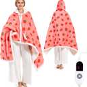 Wearable Heated Blanket Hoodie for Women, Valentines Day Gift for Her Wife Women, Electric Throw Blanket, Heated Shawl Wraps Poncho, Mothers Day Birthday Anniversary Day Gift, Strawberry Red