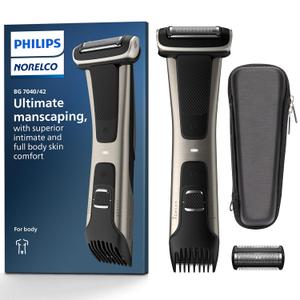 Philips Bodygroom 7000 Series, Showerproof Groin and Body Trimmer for Men, Precise Body Grooming, Adjustable Comb, Safe Even Below The Belt, 80 Min. Runtime, Model BG7040/42 (Black)