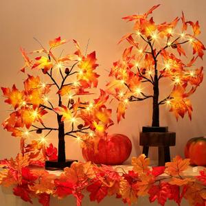 EAMBRITE Lighted Maple Tree Fall Decor, Fall Tree with Lights Thanksgiving Decorations,24 LED 2 Ft Artificial Tree USB/Battery Operated Centerpiece Table Decorations for Autumn Harvest Home (2 Pack) (Orange) EAMBRITE Lighted Maple Tree Fall Decor, Fall Tree with Lights Thanksgiving Decorations,24 LED 2 Ft Artificial Tree USB/Battery Operated Centerpiece Table Decorations for Autumn Harvest Home (2 Pack) (Orange)