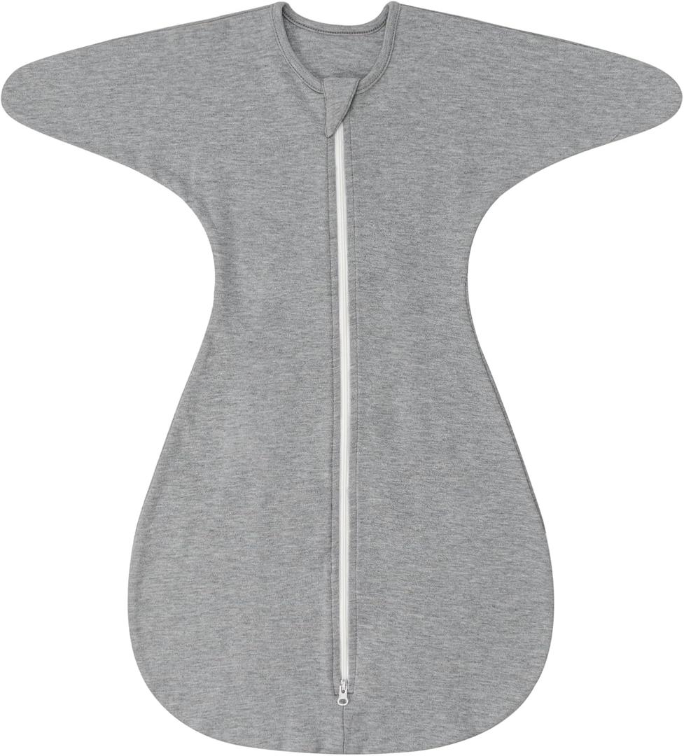 ZIGJOY Baby Transitional Swaddles for Newborns: 0.5 Tog Arms Up Sleep Sack 3-6-12 Months Soft Cotton Shark Fin 2 Way Zipper (Gray)