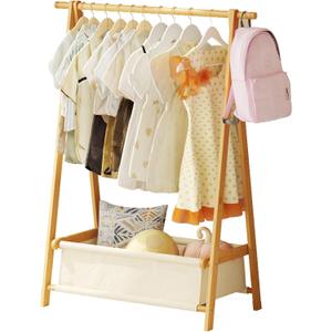 Dress Up Rack - Clothing Rack with Storage Box, Dress Up Storage, Small Foldable Bamboo Garment Stand with Hanging Rods, Dress Up Holder