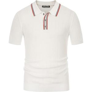 PJ PAUL JONES Mens Shirts Casual Stylish Short Sleeve Zipper Knitted Polo Shirts for Men Collared T Shirt Summer White 2XL