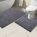 LuxUrux Bathroom Mats 2 Piece Set, Bathroom Rug Set, Soft Absorbent Chenille Bath Mat & Contour Toilet Rug, Non Slip, Quick Dry, Machine Washable Shaggy Bathroom Mats (Gray, 20"x30"+20"x20" U-Shaped)
