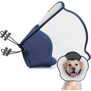 Hard & Heavy Plastic Dog Cone Collar Alternative for Lab Golden GSD (Small&Medium Sized) After Surgery, Large Adjustable Recovery Cone Anti-Lick, Elizabethan Protective Cone of Shame for Healing (L(Neck Girth:13.78"-17.9"), Navy Blue)