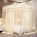 Mengersi Canopy Bed Curtains Full Sizes,Bed Canopy for Girls Royal Luxurious Cozy Bed Drapes Girls Room Decor(Ivory,Full)
