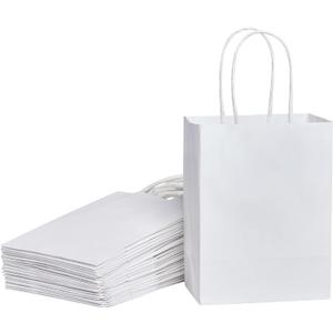 SUNCOLOR 50 Pieces 6" Mini Goodie Bags Small White Gift Bags with Handle for Party Favor Bags(White)