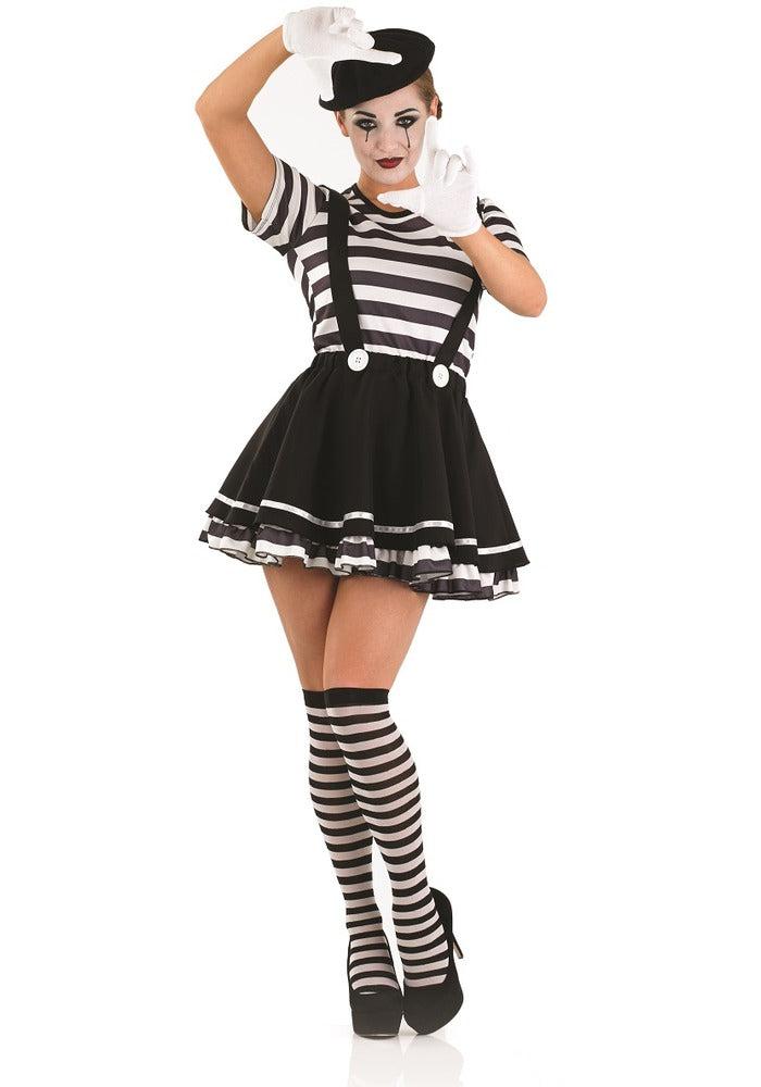 Ladies Mime Artiste Fancy Dress French Circus Costume, L