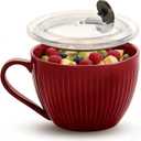 Red Ceramic Soup Bowl with Handle & Lid, 24oz Jumbo Soup Mug - Microwave & Dishwasher Safe Ceramic Ramen Bowl for Soup, Oatmeal, Salad (1 Pack)