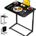Extra Large TV Dinner Tray Table, Couch & Bed Eating Desk, Snack Tray, Laptop Table Heavy Duty Folding Food Table with 8-Height & 90° Tilt Adjustable, C-Shaped End Table with Phone/Tablet Slot–Black