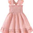 Noubeau Toddler Girl Dress Summer Smocked Boho Sleeveless Ruffle Dresses for Toddler Dress Casual Beach Sundress 4-5 T