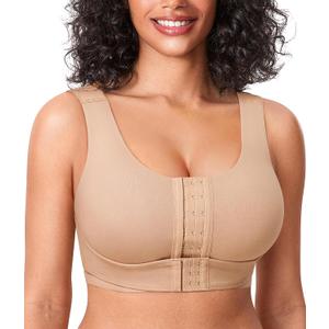 BRABIC Front Closure Bras for Women Post Surgery Compression Mastectomy Surgical Support Wireless Full Coverage Bra (Medium, Light Brown)