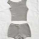 SOLY HUX Women's 2 Piece Striped Off The Shoulder Crop Tops and Mini Shorts Set Summer Y2K Going Out Outfits (XS)