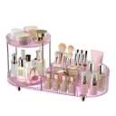 360 Rotating Vanity Makeup Organizer, 2 Small Trays & 5 Compartments for Cosmetics, Skincare, Perfume, Lipstick & Make up Brushes Holder, Dresser Countertop Organizers and Storage for Bathroom, Desk (Pinkish Purple)