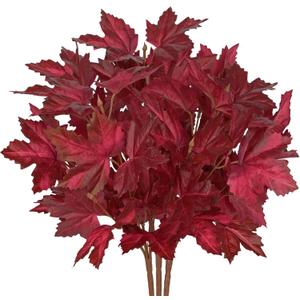 Hollyone 3Pcs Artificial Maple Leaves Short Branches Fall Greenery Branch Fake Fall Leaves Stems Plants Faux Maple Shrubs Leaf Bushes Table Centerpieces Autumn Halloween Festival Party Decorations, Red