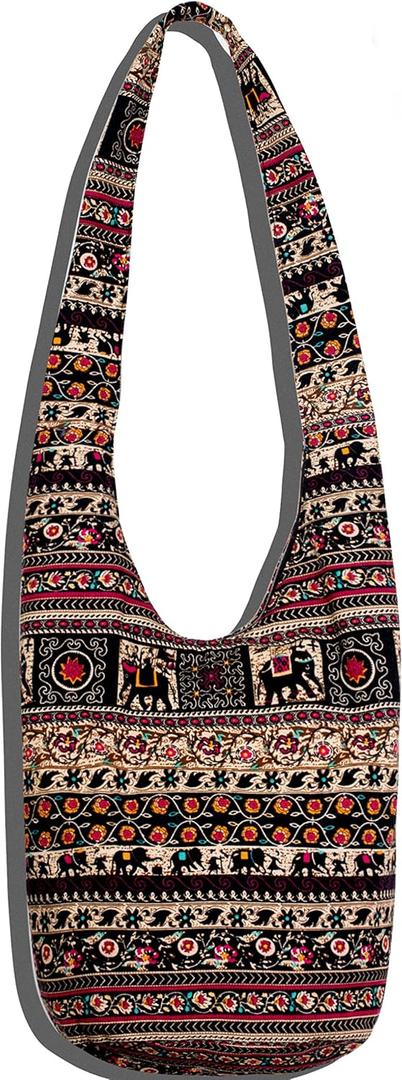 Hippie Crossbody Bag Thai Top Zip Hobo Sling Bag Handmade Hipster Messenger Bag (Queen-026-902)