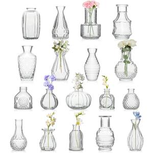 18 Piece Bud Vases Set for Centerpieces, Mini Clear Glass Vases for Wedding & Anniversary Decor, Small Vintage Vases for Flowers, Home Table Decor (Shower Room, Birthday, Propagation) 
