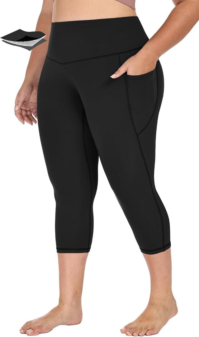 Heathyoga X-4XL Plus Size Capri Leggings for Women with Pockets Tummy Control Capri Yoga Pants High Waisted Leggings, 4X