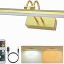 Wireless Picture Light Rechargeable, 2 Colors Painting Lights with Remote, Dimming Gallery Picture Frame Lights for Wall, Art, Photo, Portrait, 13inch(Gold)