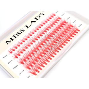 Colored Faux Mink Lash Clusters, 3D Volume 20D Curl C, Thickness 0.10mm, Length 8-16mm Mixed Tray, 100 PCS Red Eyelash Clusters, DIY Individual Lash Extensions