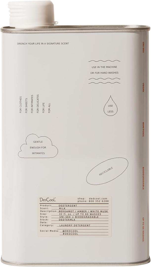 DedCool Liquid Laundry Detergent | Milk | Luxurious Scent | Stain-Removing Formula | Infused with Natural Essential Oils | Non-Toxic | 60 Washes | 32 fl oz