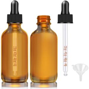 Bumobum Dropper Bottle 2 oz, 2 pack Amber Glass Eye Dropper Bottles with Labels and Funnel, Tincture Bottle with Measured Dropper - Leakproof Essential Oils Bottles for Health, Personal Care & Beauty