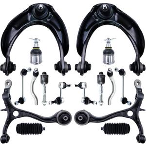 Suspension Kit, Replacement For Front Upper Lower Control Arm with Ball Joints Outer Inner Tie Rod End with Boots Sway Bar Link Compatible With 2008-2012 HONDA ACCORD - 16 Pcs