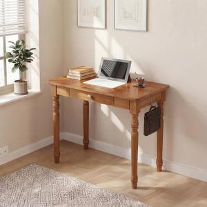 100% Solid Wood Desk 31 x 16 in Small Desk with Drawers | Narrow Mid Century Modern Desk, Vintage Small Wooden Writing Table for Small Spaces Bedroom, Living Room, Office, 31.5" x 15.7"