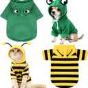 2 Pcs Dog Halloween Costume Frog Coat Hoodies Bee Outfits Warm Winter Clothes for French Bulldog Chihuahua Puppy Cat Kitten Pet Accessories(M)