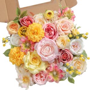 Artificial Flower Assortment for DIY Centerpiece Arrangement Wedding Hand Bouquet Flower Bouquet Centerpiece Arrangement Party Baby Shower Home Decoration (Pink Yellow)