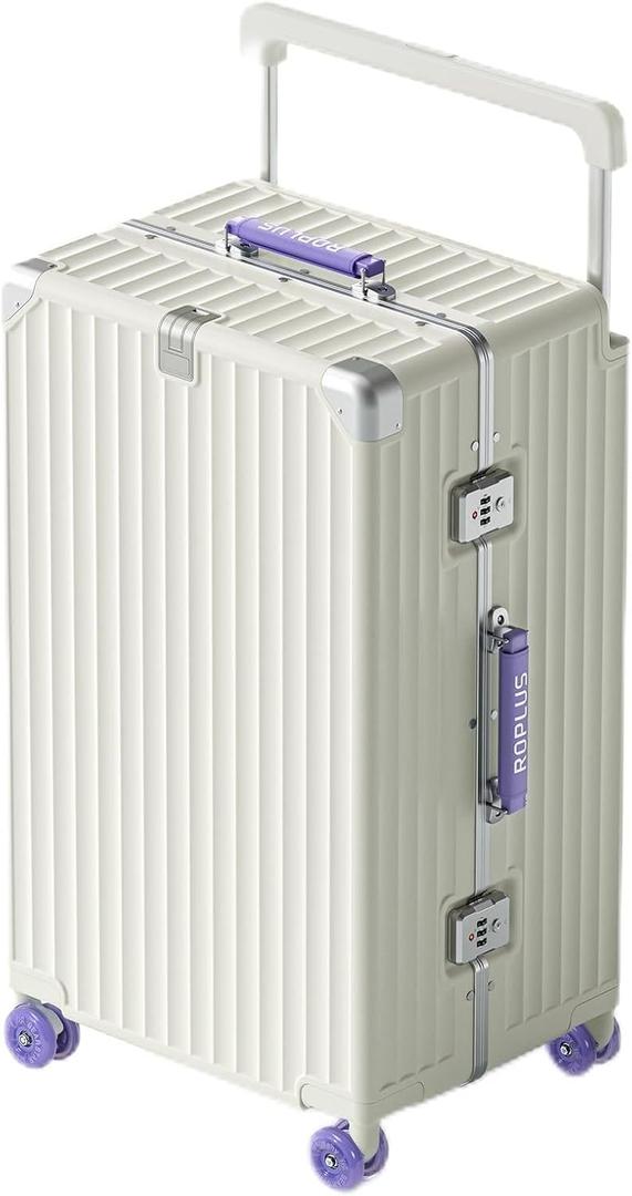 ROPLUS Aluminium Frame Checked-Luggage with Smooth Jelly Wheels, Hardside Zipperless Rolling Suitcase with TSA Lock (WhitePurple, 28-Inch)
