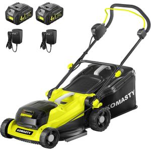 40V Electric Lawn Mower 15" Cordless Battery Powered Mower, 2 in 1 Mulching Lawnmower with 5-Position Height Adjustment 10.6 Gallon Bag, Small Push Lawn Trimmer, 2X4.0Ah Battery and 2 Chargers