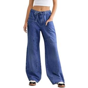 Cicy Bell Womens Wide Leg Jeans Vintage Mid Rise Baggy Boyfriend Belted Denim Pants with Pockets Size 12