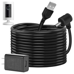 Charge Cords 30ft for Ring Weatherproof Indoor Outdoor Charging Cable with Quick 2Amp Power Adapter for Ring Stick Up Cam Battery 3rd Gen/ 2nd Gen & Spotlight Cam Battery (Black, 1 Pack)