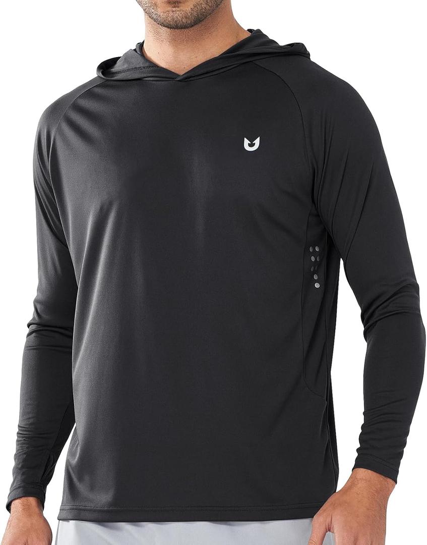 NORTHYARD Men's UPF 50+ Hoodie Shirts Long Sleeve Sun Protection Fishing Swim Beach UV SPF Rash Guard Quick Dry Lightweight (Black, XXXL)