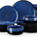 vancasso Starry Plates and Bowls Sets for 6, 24 Pieces Dinnerware Sets, Blue Reactive Glaze Dishes Sets for Kitchen, Scratch Resistant Stoneware Dishes Set, Dishwasher and Microwave Safe