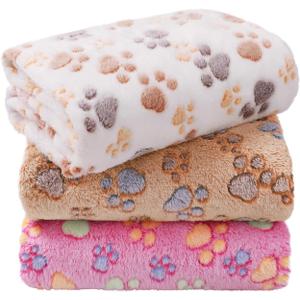 LINENLUX 1 Pack 3 Blankets Super Soft Fluffy Premium Fleece Dog Blankets for Puppy Cat Pet Blanket Flannel Throw Warm Sleep Dog Paw 23x16 inches