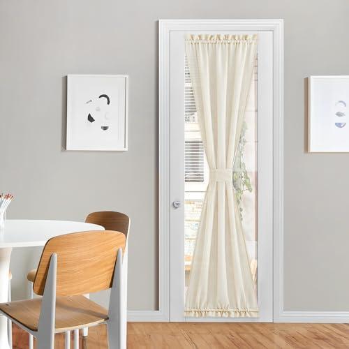 NICETOWN 80 Inches Length Door Curtains with Tieback for Window, Farmhouse Linen Texture Sidelight Semi-Sheer Window Covering French Door Curtains for Closet Doorway, 1 Panel, 26" Wide, Beige