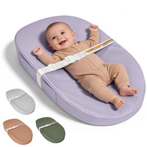 Baby Changing Pad, Waterproof Vegan Leather Wipeable Diaper Changing Pad with Safety Strap Non-Slip Changing Mat for Dresser & Table (Light Purple)