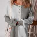 SHEWIN Womens Oversized Color Block Sweatshirts Casual Loose Button Henley Pullover Tops (XXL)