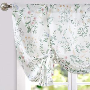 jinchan Floral Tie Up Valance Curtain Adjustable Linen Valance for Windows Farmhouse 45 Inch Botanical Colorful Flower Kitchen Window Treatment for Living Room RV Light Filtering 1 Panel Sage Green