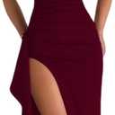 Women’s Elegant Square Neck Ruched Formal Maxi Dress Sexy High Split Ruffle Bodycon Long Dress Evening Gown (Red, M)