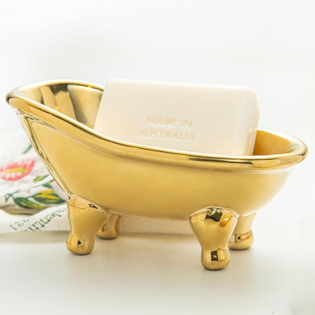 5.6" Ceramic Mini Bathtub Soap Dish Decortative Clawfoot Bathroom Soap Dish (Golden)