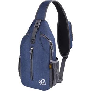 WATERFLY Crossbody Sling Backpack Sling Bag Travel Hiking Chest Bag Daypack (Navy Blue)