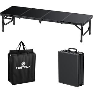 FUNYKICH 3.8ft Low Folding Picnic Table(45.7''x15.7''x10.3''), Thicker Aluminum Legs Beach Table with Handle & Carry Bag, Lightweight Small Camping Table for Picnic Beach Camping Party, Black