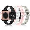 Bandiction 4 Pack Lace Silicone Bands Compatible with Apple Watch Bands 38mm 40mm 41mm 42mm 44mm 45mm 46mm 49mm, Women Slim Thin Hollow-out Wristband for iWatch Series 11 10 9 Ultra 8 SE 7 6 5 4 3 2 1 (Black/White/Sand Pink/Stone)