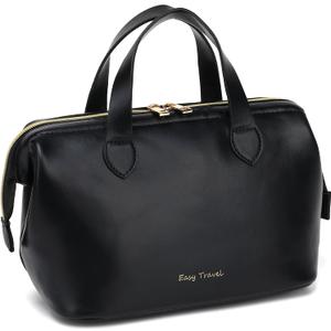 Fammart Travel Makeup Bag, Large Wide-open Cosmetic Bag Make Up Organizer Case for Women, Waterproof PU Leather Toiletry Bag Skincare Pouch for Toiletries Accessories Brushes