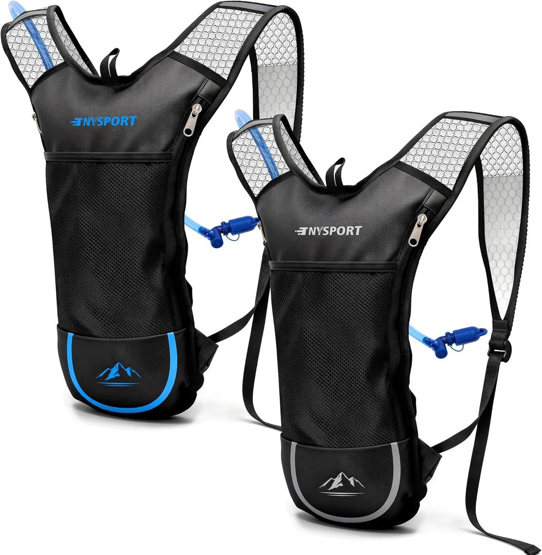 2 Pack Hydration Backpack Pack with 2L Hydration Bladder, TNYSPORT Lightweight Breathable Water Backpack with 3 Layer Pockets, Reinforced Shoulder Straps for Hiking Running Cycling