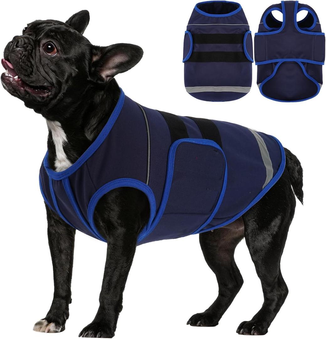 IDOMIK Dog Anxiety Vest, Adjustable Thunder Jacket for Dogs Anxiety Relief, Soft Dog Calming Shirt for Thunderstorms, Fireworks, Vet Visit & Separation - Suitable for Dogs, Blue, Small