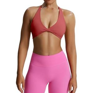 Aoxjox Women's Workout Sports Bras Fitness Yoga Crop Tank Twist Back Cami (Rust Red, XX-Small)